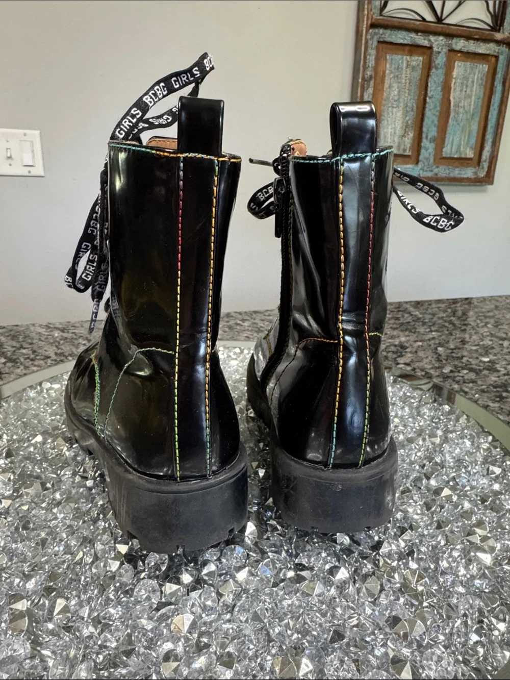 BCBGeneration girls Lace-Up Combat Boots with Rainbow Stitching